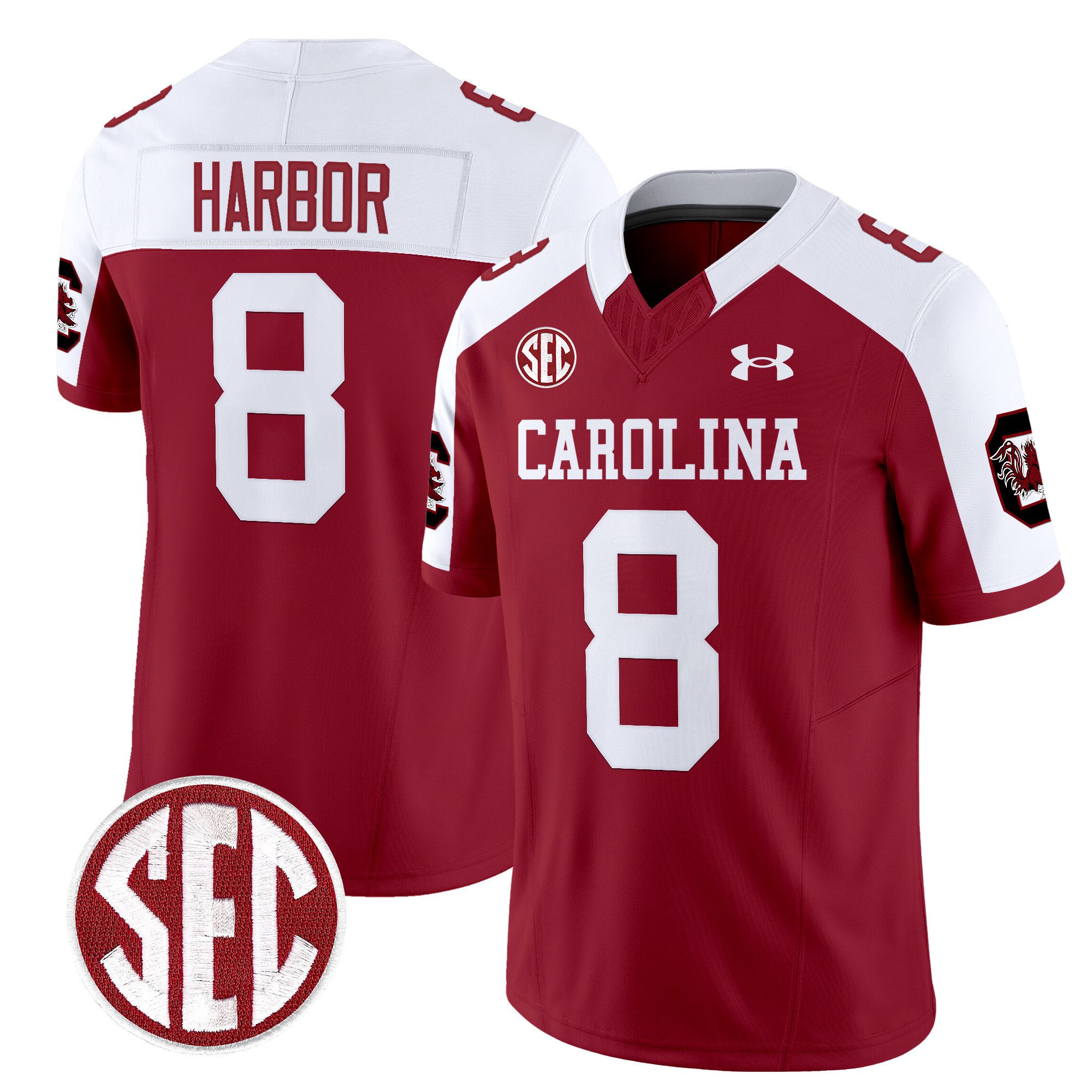 Men South Carolina Gamecocks #8 Harbor Red 1980 Throwback Vapor Limited 2024 NCAA Jersey style 1